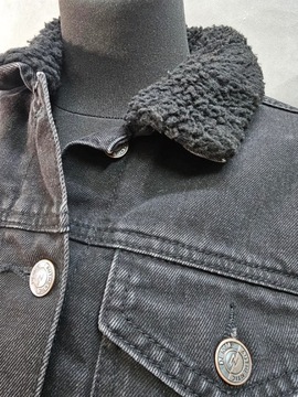 New Look kurtka katana jeansowa czarna na misiu 38