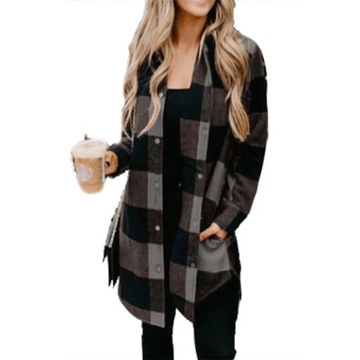 Women Plaid Print Blouse Shirt Autumn Female Turn