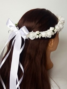 WKO3 белый * Венок для волос с белыми розами для Первого Причастия.
