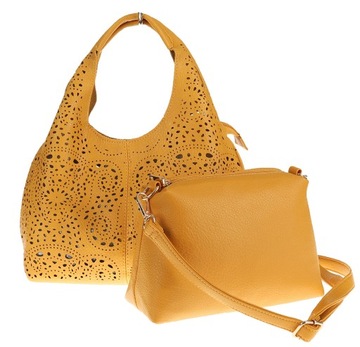 HAOERXI COLLECTION Torebka Damska żółta ażurowa worek 23050 Yellow