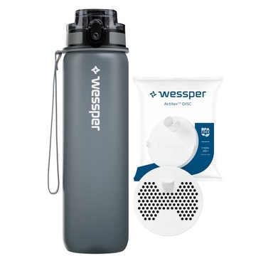 Butelka Tritanowa z miarką motywacyjną Wessper 1l + 1x Filtr Actitex Disc
