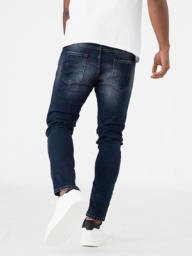 SPODNIE JEANSOWE MĘSKIE WYTARCIA MODNE i8 Denim Skinny Ciemne Niebieskie 30