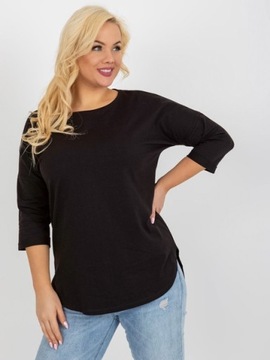 RELEVANCE CZARNA DŁUŻSZA BLUZKA PLUS SIZE BASIC Z RĘKAWEM 3/4 _UNI_ CZARNY