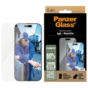 Sklo Panzerglass pro iPhone 16 Pro, tvrzené, 9H, silné na přední displej