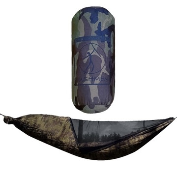 Hamak turystyczny z moskitierą Bushbed Bushmen CAMO + ZESTAW DO ZAWIESZENIA