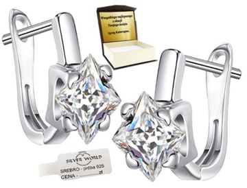 KOLCZYKI SREBRNE 925 WISZĄCE DAMSKIE .BŁYSZCZĄCE CYRKONIE SWAROVSKI GRAWER