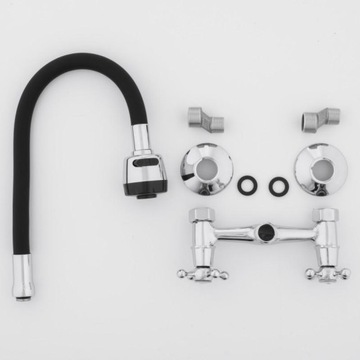 Bateria kuchenna ścienna kran elastyczna wylewka czarna chrom retro kurki