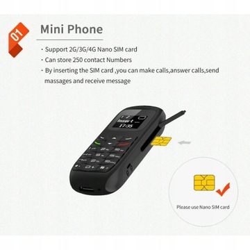 Bluetooth Mini telefon komórkowy Odblokowany
