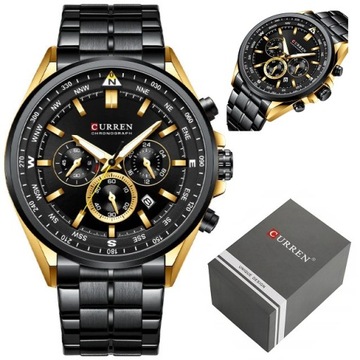 ZEGAREK MĘSKI CURREN RONSON +BOX +GRAWER chronograf datownik stalowy