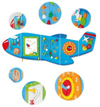 DUŻA TABLICA MANIPULACYJNA DREWNIANA SENSORYCZNA MONTESSORI SAMOLOT VIGA
