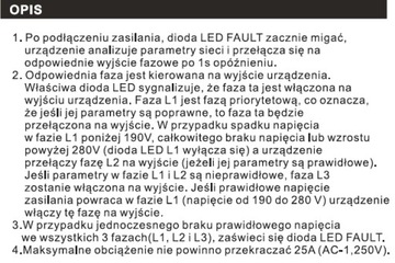 AUTOMATYCZNY PRZEŁĄCZNIK FAZ 230V 25A 150MS LC-TEC