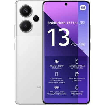 Smartfon Xiaomi Redmi Note 13 Pro+ 5G 8/256GB LTE NFC AMOLED Biały + szkło