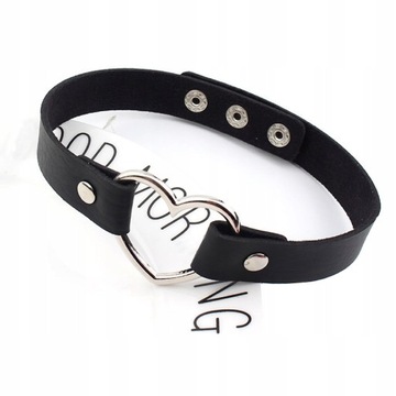 Naszyjnik Choker Obroża Czarna Serce Skórzana Kitty 19mm Walentynki