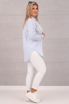 ЖЕНСКАЯ РУБАШКА В ПОЛОСКУ ОВЕРСАЙЗ, БОЛЬШОЙ РАЗМЕР, СВОБОДНАЯ С ЦВЕТАМИ, ДЛИННАЯ