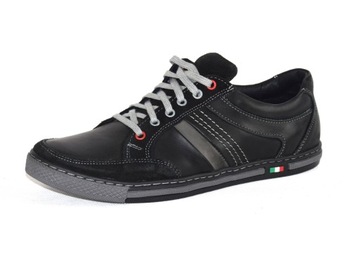 Buty męskie czarne trampki casual skóra PL 278