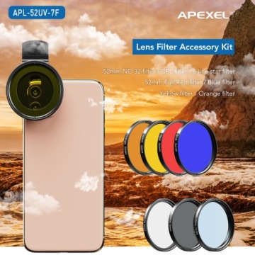APEXEL APL-52UV-7F 52 мм 7 в 1 набор линз/фильтров для телефона