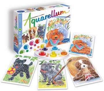 Aquarellum Pieski 4 obrazy do malowania i farby SentoSphere