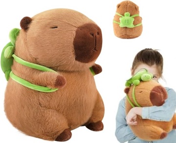 MASKOTKA KAPIBARA PLUSZAK KAPIBARA Z PLECAKIEM ŻÓŁWIEM 30 CM 5 CM USZEK