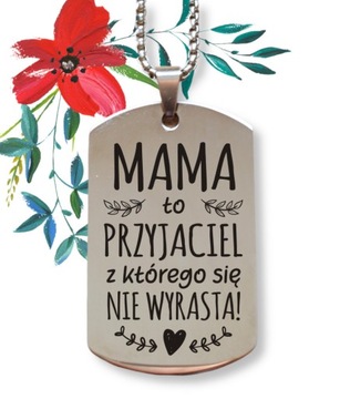 Naszyjnik brelok z grawerem NA DZIEŃ MAMY elegancki metalowy, kolor srebrny