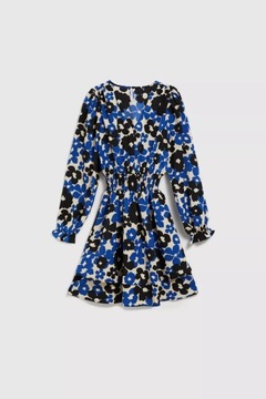 Sukienka z rozkloszowanym dołem i kwiatowym wzorem niebieska XL od MOODO