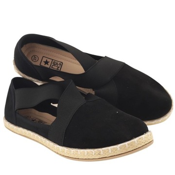 NEWS espadryle damskie czarne na gumkach pleciona podeszwa r.38