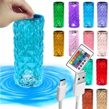 LAMPA LAMPKA KRYSZTAŁOWA STOŁOWA NOCNA BIURKO RGB DIAMENTOWA LED + PILOT