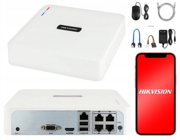Rejestrator IP Hikvision 4x PoE H.265 do 6Mpx Apka