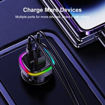 Car Charge 2x USB-C + USB-A 66W PD + QC iPhone Android