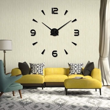 Zegar Przyklejany Nowoczesny Na Ścianę 3D Cichy 120 cm Czarny Ścienny