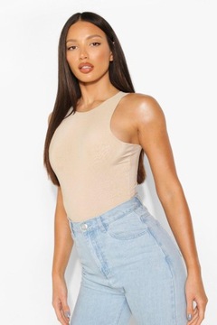 BEŻOWE GŁADKIE BODY KLASYCZNE BASIC BOOHOO 38