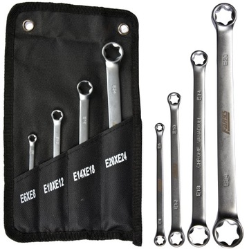 ZESTAW KLUCZE PŁASKIE OCZKOWE TORX E6 - E24 CrV