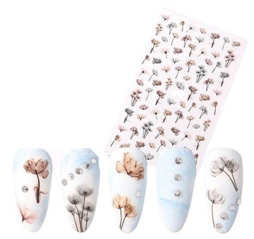 NAKLEJKI NA PAZNOKCIE SAMOPRZYLEPNE KOLOROWE PASTELOWE KWIATKI delikatne
