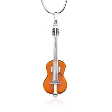 Naszyjnik srebrny - bursztynowa gitara