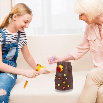GRA MAGNETYCZNA ZRĘCZNOŚCIOWA NAKARM DZIĘCIOŁA ZŁAP ROBACZKA MONTESSORI