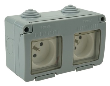 PODWÓJNE GNIAZDO SIECIOWE 250V 16A NATYNKOWE WODOSZCZELNE IP55 FAMATEL