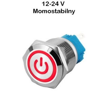 Przycisk wciskany przełącznik metal 12mm podświetlany Czerwony LED 12V mo