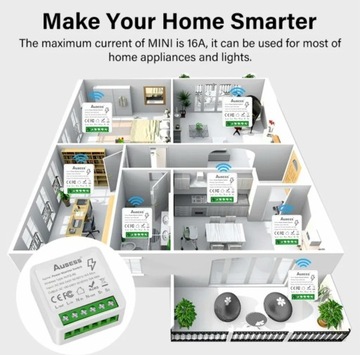 Wi-Fi Mini Tuya Smart Switch 16A DIY переключатель, монитор мощности, ваттметр