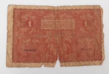 Старая коллекционная банкнота 1 польская марка 1919 года.