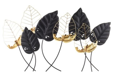 DEKORACJA ŚCIENNA METALOWA ZŁOTA CZARNA LIŚCIE