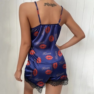 Summer Women Sexy Pajamas Set Satin Silk Deep V-La