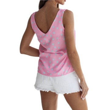 DAMSKA KOSZULKA NA RAMIĄCZKACH BLUZKA BEZ RĘKAWÓW RÓŻ GROCHY PRINT S/M