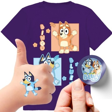 ZESTAW KOSZULKA + TATUAŻE NAKLEJKI BLUEY BLUE 128