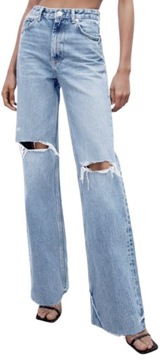 Spodnie jeansy z dziurami szerokie długie Zara niebieskie r.34