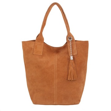 RUDA TOREBKA ZAMSZOWA CAMEL WOREK MIĘKKA SKÓRA ZAMSZ SHOPPER A4