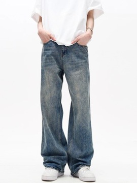 Men's Jeans Straight Solid Y2k Pants Trousers Over