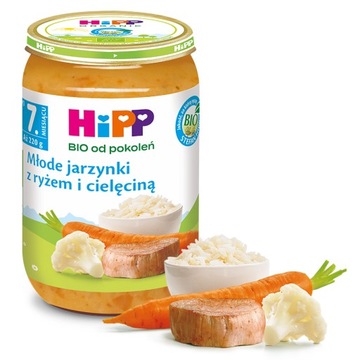 HiPP Młode jarzynki z ryżem i cielęciną BIO, 220g