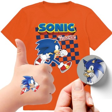 ZESTAW 3W1 KOSZULKA DLA DZIECI TATUAŻE NAKLEJKI SONIC 128 JAKOŚĆ