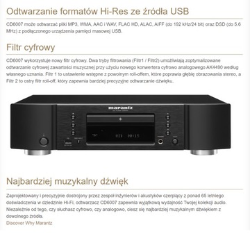 MARANTZ CD6007 ODTWARZACZ CD Hi-Res USB-A PLAYER FLAC DSD COAXIAL OPTICAL