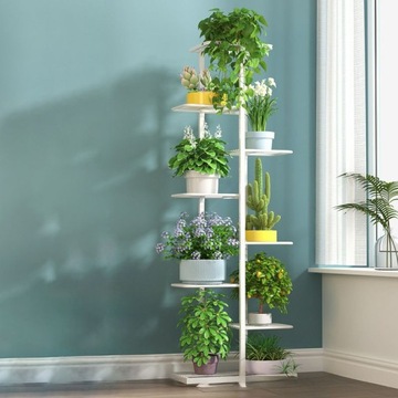 Металлическая клумба с белой цветочной стойкой шельфа 142 см 8 Уровень