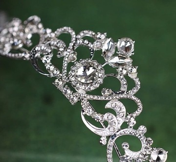 TIARA DIADEM SREBRNA PIĘKNA AŻUROWA ŚLUBNA KORONA OPASKA MISS
